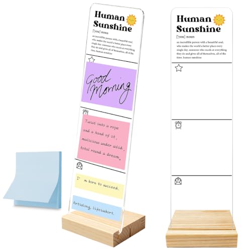 Monitor Memo Board with Removable Wooden Base Acrylic Portable Sticky Note Holder, Human Sunshine Acrylic Message Board Sign Office Desk Desk Set Sticky Notes 100 Sheets - color: Sunshine