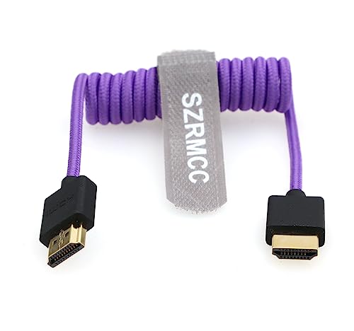 SZRMCC 8k 2.1 HDMI to HDMI Ultra High Speed Coiled Braided Cable for Z Cam E2 Sony FX6 FX9 Canon EOS C70 C300 Portkeys BM5 Atomos Ninjav V Shogun Monitor - color: Purple Braided Coiled Cable, size: HDMI-HDMI