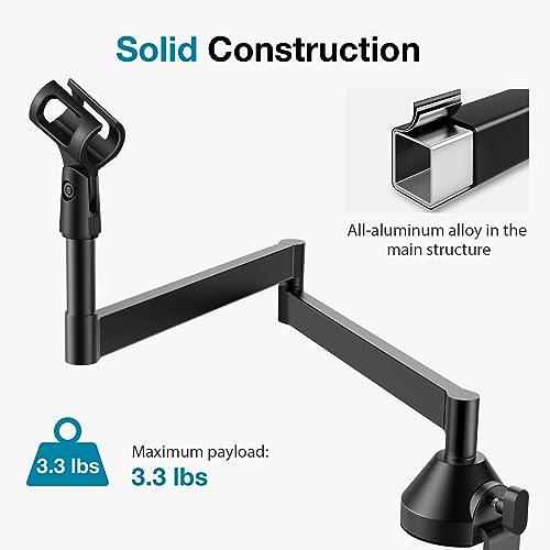 InnoGear Low Profile Mic Arm, 360° Rotatable Microphone Arm Stand Foldable Desk Mic Boom Arm for Fifine AM8 K669B Blue Yeti HyperX QuadCast SoloCast AT2020 and Other Mics - color: Black, style: 2-Axis Arm