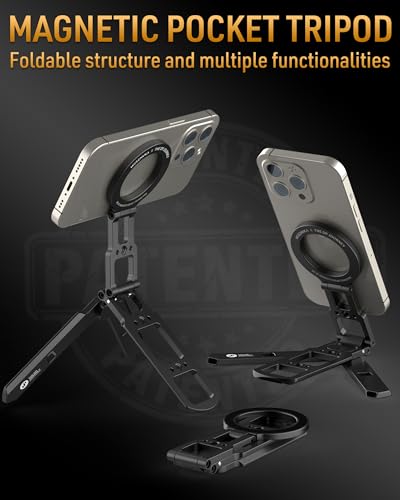 MOSENVKA Magnetic Phone Tripod for MagSafe with Dual Magnet Base | Foldable Pocket Stand for iPhone 17/16/15 Pro, Plus & Max. Travel, Gym and Recording US Patent Registered