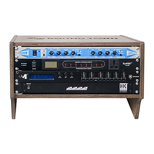 Sound Town DIY 4U Angled Desktop Turret Studio Rack with Solid Baltic Birch Plywood, Weathered Brown, Assembly Required (SDRK-Y4SLB) - size: 4U, Weathered Brown