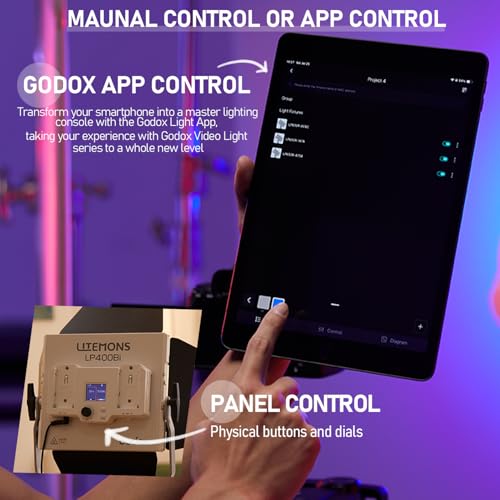 Godox LP400 RGB LED Panel Video Light Kit with App Control&Stand/Bag, 2 Pack 36W Studio Lights with 1800K-10000K/CRI 96+/TLCI 96+/14 FX Modes for Game Streaming YouTube Photography (2 Pack) - color: 2 Pack