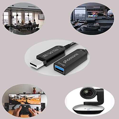 phoossno USB 3.1 Extension Cable Active Optical USB 10Gbps 50ft Compatible with Microsoft Azure Logitech Camera Xbox Touch Screen Kinect Keyboard Mouse Intel RealSense