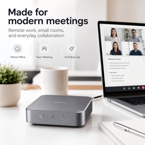 AI Conference Speakerphone Computer Speaker Voice Recorder | AI Meeting Summaries • 4 Mics • Noise Reduction • Bluetooth 5.3 • 24H Calls • For Individuals & Teams • Zoom/Teams/Meet/Webex