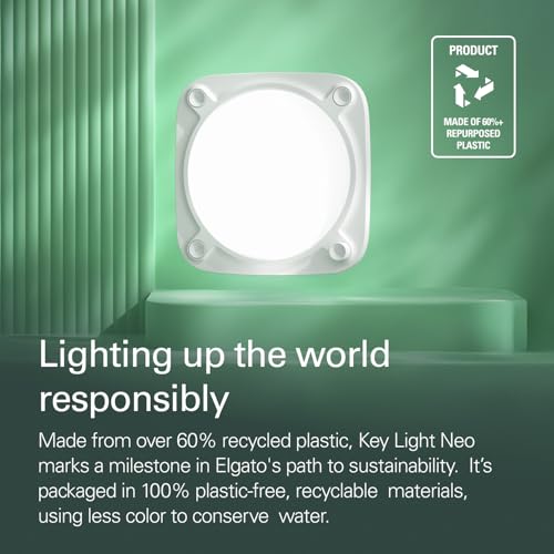Elgato Key Light Neo, No Mount, Professional Studio Light | Adjusts for all skin tones, Up to 1000 lumens with USB power, Edge-lit, glare-free design, Fits stands and clamps - color: White, style: No Monitor Mount