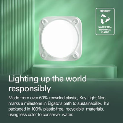 Elgato Key Light Neo, No Mount, Professional Studio Light | Adjusts for all skin tones, Up to 1000 lumens with USB power, Edge-lit, glare-free design, Fits stands and clamps - color: White, style: No Monitor Mount