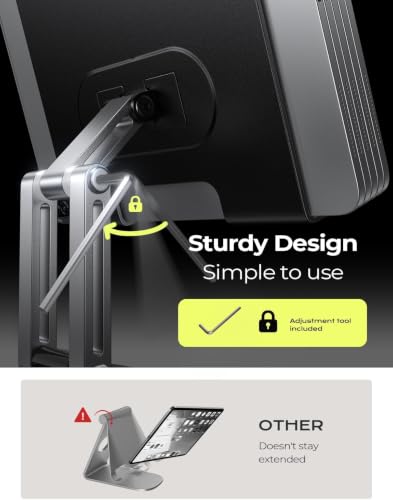 LISEN for iPad Stand Holder [All-Metal Foldable] Adjustable Tablet Stand for Desk, 2026 iPad Accessories Rotating Display Stand Office Men Gifts Kindle Tablet PS Switch iPhone 11"-4.7" - color: Black