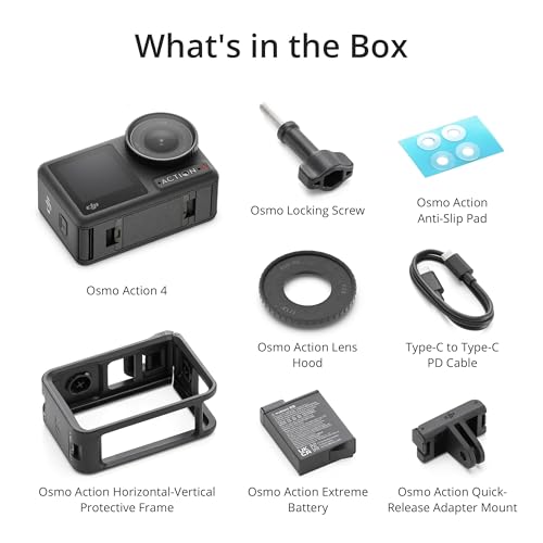 DJI Osmo Action 4 Essential Combo, Waterproof Action Camera with 1/1.3" Sensor, 4K/120fps Video, Stunning Low-Light Imaging, 10-bit & D-Log M Color Performance, Long-Lasting 160 Mins, Vlogging Camera - style: Essential Combo