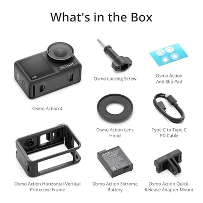 DJI Osmo Action 4 Essential Combo, Waterproof Action Camera with 1/1.3" Sensor, 4K/120fps Video, Stunning Low-Light Imaging, 10-bit & D-Log M Color Performance, Long-Lasting 160 Mins, Vlogging Camera - style: Essential Combo