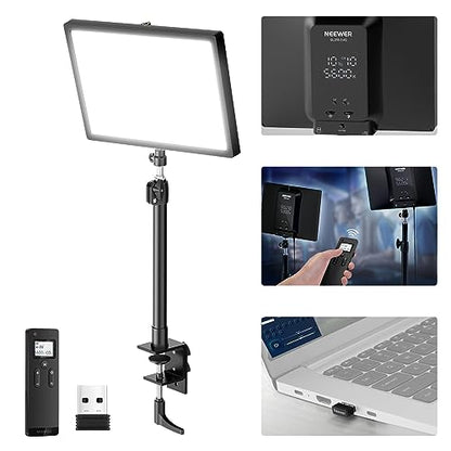 NEEWER 25W 12.9" Streaming Key Light with Desk Stand/2.4G Remote/USB Transmitter, PC/Mac APP Control 2300Lx/0.5m 2900-7000K CRI98+ Dimmable Edge Lit Video Panel Light for Webcam Laptop Zoom, GL25B