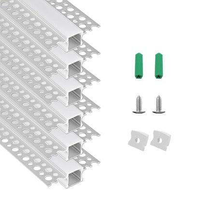 Drywall Led Channel, 6 Pack 3.3FT Plaster-in LED Aluminum Channel, 12mm Inner Width Trimless Recessed Led Strip Lights Diffuser with Milky Cover Seamless Lighting Profile, for Ceiling and Wall - color: Silver Aluminum + White Cover, size: 3.3FT/6P/#145