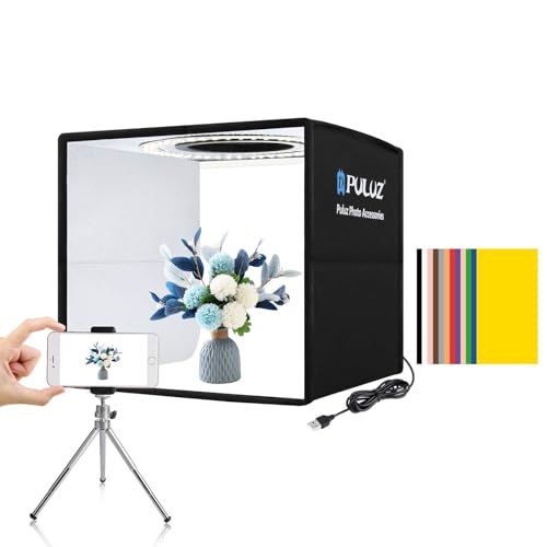 PULUZ Mini Photo Studio Light Box, Photo Shooting Tent kit, Portable Folding Photography Light Tent with CRI >95 104pcs LED Light & 6 Kinds Double-Sided Color Backgrounds for Small Size Products - size: 10*10 Inch