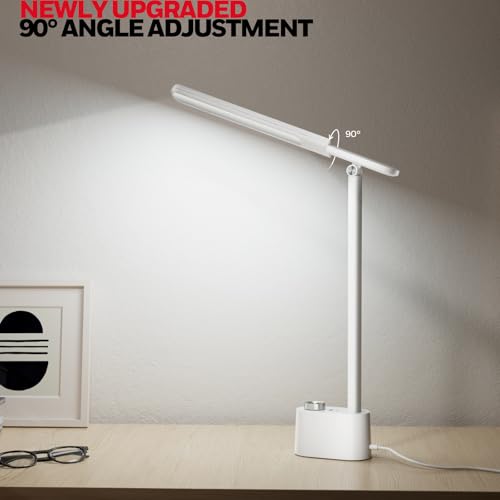 Honeywell Upgraded LED Desk Lamp - H01 Pro Sunturalux™ Foldable Desk Light with USB A+C Charging Port, 3 Color Modes Dimmable Table Lamp for Home Office Reading(White) - color: White