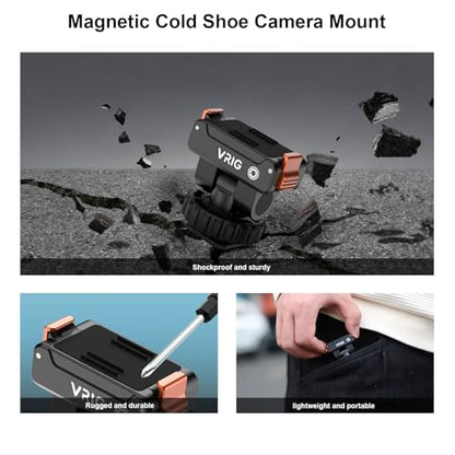VRIG Quick-Release Mount & Cold Shoe Camera Adapter for Osmo Action 6/ Nano | Two-way Magnetic Attachment Base Compatible with Camera Hot Shoe and 1/4" Thread Tripod Accessories, AC-36