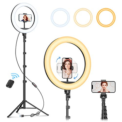 Weilisi 12" Selfie Ring Light with 63" Tripod Stand, Dimmable LED Ring Light with Phone Holder and Wireless Remote, [2-in-1] RGB & Selfie Stick for Photography/Makeup/Live Stream/YouTube - color: White/Warm