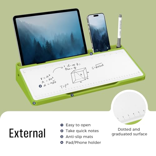 LOUKIN Glass Desktop Whiteboard, 15.3" x 5.6" Dry Erase Desk Board with Dotted and Graduated Surface, Desktop Buddy, Great for Design and Drawing, 3 Markers and 1 Dry Erase Eraser Included (Green) - color: Green