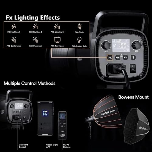 Godox SL60IID 70W LED Video Light, 18600Lux@1M 5600K LED Continuous Light, CRI96+ Bluetooth&Remote Control 8 Fx Effects, Compact Studio Light for Video&Photography