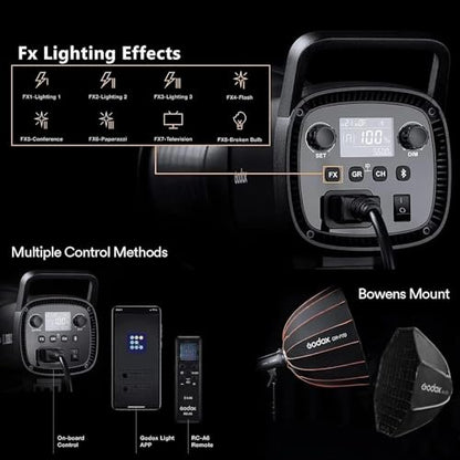 Godox SL60IID 70W LED Video Light, 18600Lux@1M 5600K LED Continuous Light, CRI96+ Bluetooth&Remote Control 8 Fx Effects, Compact Studio Light for Video&Photography