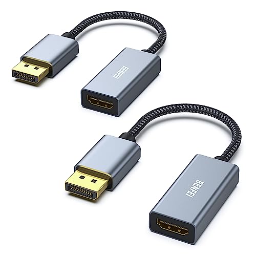 BENFEI 2 Pack 4K DisplayPort to HDMI Adapter Cable, (2K 60Hz, 1080p 120Hz) Uni-Directional Display Port to HDMI Monitor Converter Compatible for HP, Dell, GPU, AMD, NVIDIA, More. Male to Female - color: Grey, style: 4K 30Hz-2 Pack
