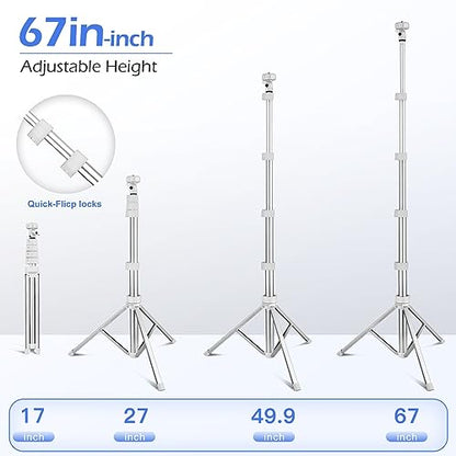 Sensyne 67" Phone Tripod & Selfie Stick, Extendable iPhone Tripod Stand with Wireless Remote and Phone Holder, Compatible with Cell Phone, Camera (Silver) - color: Silver, size: 67-inch