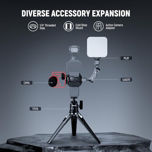 NEEWER Pocket 3 Cage, Aluminum Alloy Gimbal Video Recording Rig with Action Camera Extension Adapter 1/4" Threads Cold Shoe Compatible with DJI Osmo Pocket 3 Creator Combo, No Assembly Needed, AC009