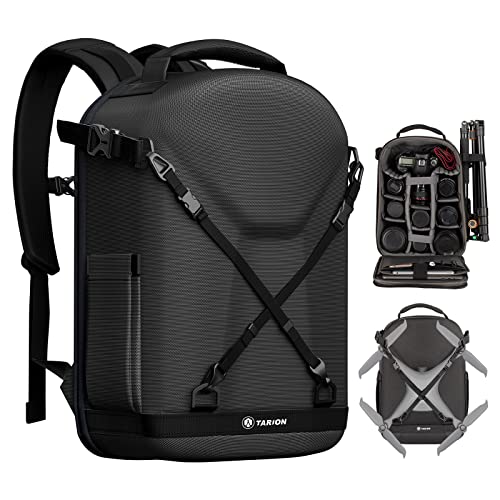 TARION Hardshell Camera Backpack Bag - 3-side Hard Case Professional Camera Bag with 14.5" Laptop Compartment & Waterproof Raincover for photographers Black - TRH - color: Black, size: Large