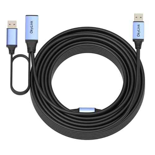 OkyLink Active USB 2.0 Extension Cable A to A, Male to Female 50ft(15M) | 480Mbps Signal booster cord, compatible with printer, mouse, keyboard, scanner, camera - size: 50ft (15m)
