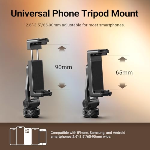 NEEWER GA010 Phone Tripod Mount, 65–90mm Adjustable Phone Clamp Holder with 1/4" Thread, 180° Tilt, 360° Swivel, Cold Shoe Accessories Compatible with iPhone 17 Pro Max Samsung S26 Ultra & More