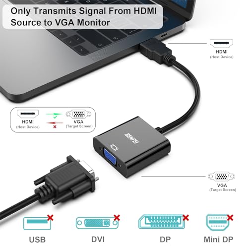 BENFEI HDMI to VGA, 5 Pack, Gold-Plated HDMI to VGA Adapter (Male to Female) for Computer, Desktop, Laptop, PC, Monitor, Projector, HDTV, Chromebook, Raspberry Pi, Roku, Xbox and More - Black - style: 5 Pack