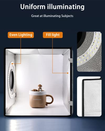 DUCLUS Light Box Photography, 12"x12" Photo Booth Box with 120 LED Lights Dimmable & CRI＞95, Portable Lightbox with 8 Backdrops for Mini Product Photography: Jewelry, Cards, Watches - size: 12*12 inch