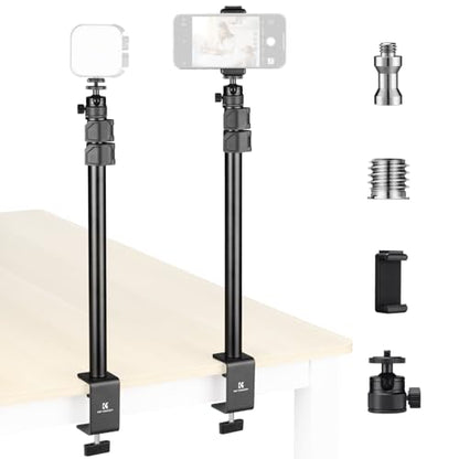 K&F CONCEPT 2-Pack Camera Desk Mount with 360° Ball Head & Phone Clip - Adjustable Light Stand 16"-37",Tabletop C-Clamp for DSLR, Ring Light, Webcam, Live Streaming, Online Teaching