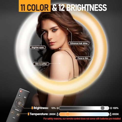 EMART 18-inch Ring Light with Stand, 2800-6500K LED Photography Lighting Kit with Phone Holder, Selfie Light for Vlog Live Streaming Video Makeup Tattoo Barber Studio