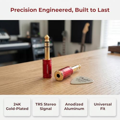 MOBOREST 1/4 to 1/8 Headphone Adapter 2-Pack – 6.35mm Male to 3.5mm Female Stereo Audio Jack Converter, Pure Copper Gold Plated for Guitar Amp, Mixer, Speaker, Piano, Headphones -2RED - color: 2RED