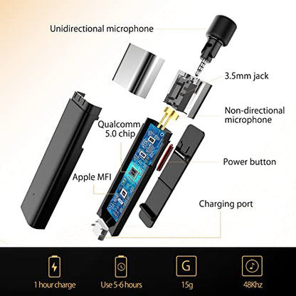 SabineTek Official SmartMike+ Ultra-Compact Wireless Bluetooth Microphone Long Distance Audio Recording Noise Reduction Lavalier Mic (14g) (Black)