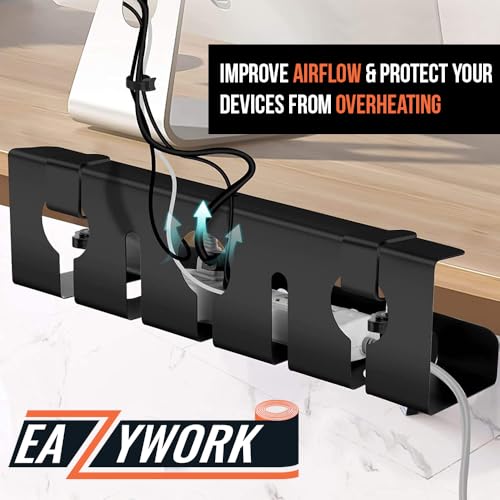 2Pcs 15.75 Inch Super Sturdy Gaming Cable Management Standing Desk wire organizer Large cord basket Under desk rack Mount With Clamps & Screws power strip holder chord organization j channel No Damage