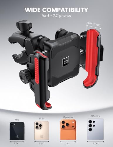 Lamicall Motorcycle Bike Phone Mount Holder for 6-7.2" Phones, Red | Upgrade Vibration Dampener, Camera Friendly - color: Red