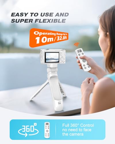 for Sony Tripod with Rechargeable Remote Control - Aodelan Wireless Shooting Grip Mini Tripod with OLED Screen for Vlogging for ZV-E10,ZV-1F,RX100 VII,a6100,a6400,a9 II; Replace Sony GP-VPT2BT(White)