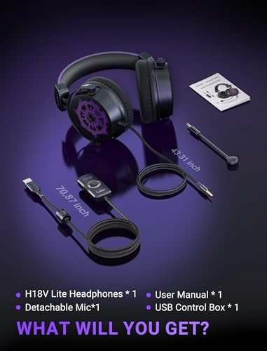 FIFINE Open Back Gaming Headset with 7.1 Surround Sound - Expansive Open Audio - USB/3.5mm Dual Wired Connection - Detachable Mic for PC, PS5, PS4, Laptop, Mac, Xbox, Mobile - Ampligame H18V Lite BP - color: Black and purple