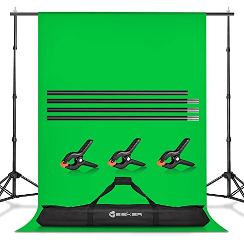 Yesker 8.5x10ft Green Screen Backdrop Kit with Stand Photography Greenscreen Background Support System with 6x9ft Muslin Chromakey Backdrop and Clamp for Photo Video Studio Portrait Product Shooting - size: 8.5 x 10ft
