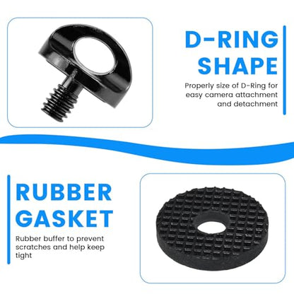 1/4" Camera Neck Strap Screw Holder, SDTC Tech 2 Pack 1/4-20 Thread Camera Screws with Rubber Washer for Quick Install/Release Wrist Strap Sling