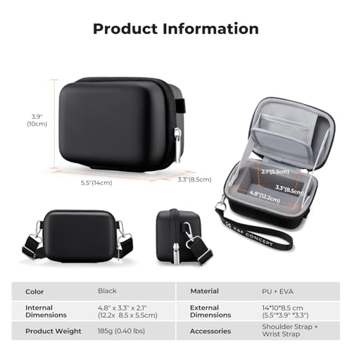K&F CONCEPT Carrying Case for Digital Camera, Hard Shell Protective Travel Case Compatible with Ricoh GR III/GR IIIX/for Sony ZV-1 RX100/ for Canon G7X Mark III/G5X Mark II (Case Only) - color: Black