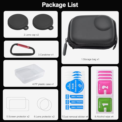 Mini Carry Case for Insta360 GO Ultra Accessories Kit, Half Zipper Hard Shell Bag Include Lens Screen Protector (4 Pack) + 2pcs Lens Cap Cover - Anti-Scratch, Anti-Collision, Anti-Dust