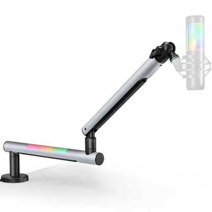 ARES WING Aluminum Low Profile Mic Arm with RGB Light, Adjustable Microphone Boom Arm with 4.4 lbs Load Capacity, 3/8” to 5/8” Screw Adapter, Desk Mount Mic Stand for Gaming Streaming Podcasting