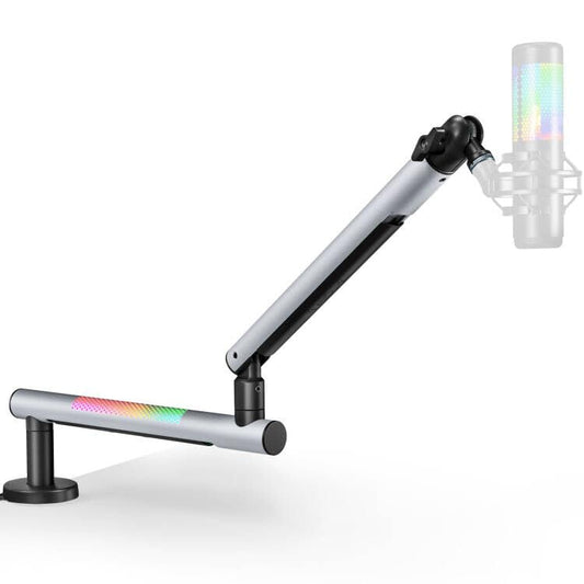 ARES WING Aluminum Low Profile Mic Arm with RGB Light, Adjustable Microphone Boom Arm with 4.4 lbs Load Capacity, 3/8” to 5/8” Screw Adapter, Desk Mount Mic Stand for Gaming Streaming Podcasting