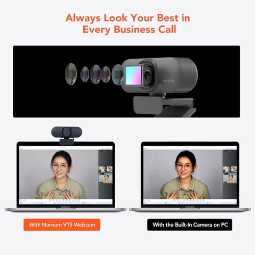 NUROUM V15AF 2K Webcam for PC, 1080P 60fps Autofocus HD Webcam with Dual Noise Cancelling Microphone, 75° FOV&Light Correction, USB Web Camera Plug&Play for Zoom/Teams,Grey - style: V15AF-Grey