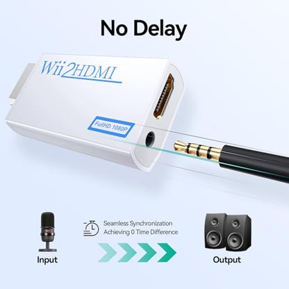 GANA Wii to HDMI Converter 1080P Full HD, Wii HDMI Adapter with 3.5mm Audio & HDMI Output, Compatible with Wii/Wii U, HDTV, Monitor, Projector, Supports All Wii Display Modes - color: White