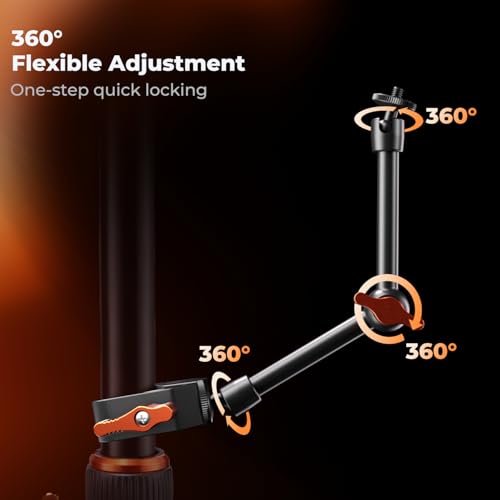 K&F CONCEPT 9.8" Magic Arm Clamp Kit with 1/4" & 3/8" Thread Screw 360° Ball Heads Articulating Magic Arm Camera Mount for Monitor, Flash, LED Light, Microphone, Camera Cage, Action Camera - style: 9.8" with Clamp