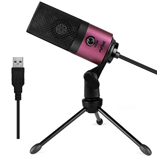 FIFINE USB Microphone, Condenser Podcast Mic with Volume Knob Control, Metal Tripod Stand, USB Cable for Recording, Online Meeting, Streaming, Video Conferencing, PC Desk Microphone-K669 Rose Red - color: Rose red