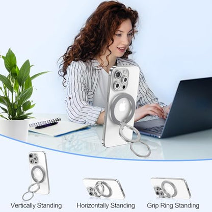 Magnetic Phone Grip Stand for iPhone 17 Pro Max/Air/16e/16/15 Pro Max, MagSafe Ring Holder Gym Finger Ring Grip Kickstand Two-Sided Magnetic Car Mount for Samsung Galaxy Z Flip7/Fold7/S26 Ultra/S25 FE - color: silver