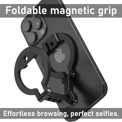 Double Sided Magnetic MagSafe Phone Holder | 360° Adjustable Phone Stand with Cold Shoe & 1/4 Thread Screw, Metal-Attachable Mount for iPhone MagSafe Series, Ideal for Vlog, Selfie & Live Broadcast